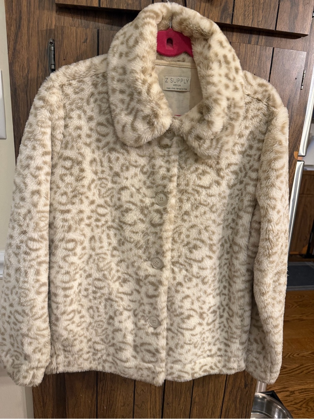 Z Supply Cream Leopard Faux Fur Teddy Jacket